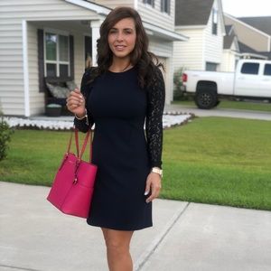 Navy blue laced arm dress